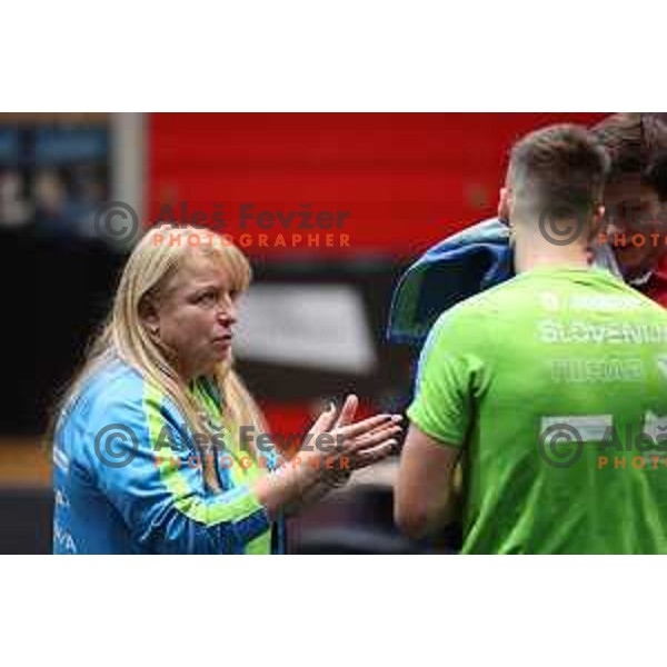 Coach Andreja Ojstersek of Slovenia in action at World Table Tennis Contender Nova Gorica, Slovenia on November 4, 2022