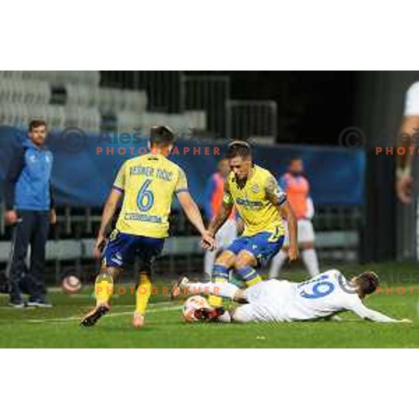 Matej Palcic and Ziga Repas in action during Prva Liga Telemach 2022-2023 football match between Koper and Domzale at Bonifika Arena in Koper, Slovenia on November 4, 2022