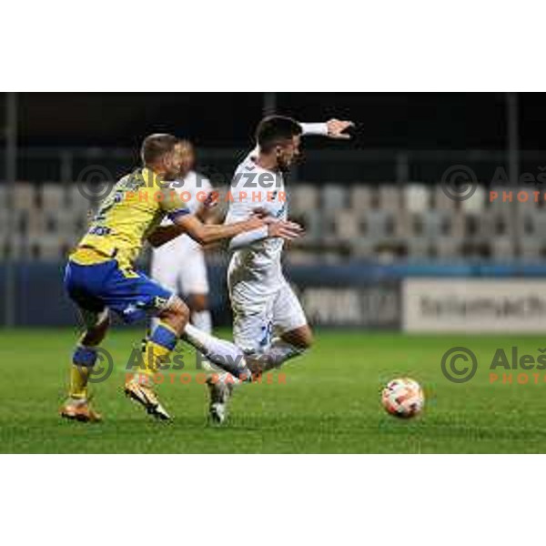 Franjo Prce of Koper and Benjamin Markus in action during Prva Liga Telemach 2022-2023 football match between Koper and Domzale at Bonifika Arena in Koper, Slovenia on November 4, 2022