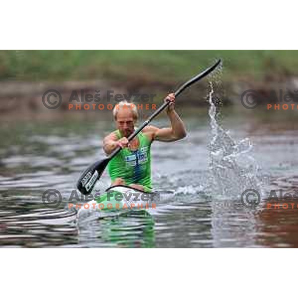 Jost Zakrajsek during practice session in Canoe Sprint at Ljulbjanica River, Ljubljana, Slovenia on October 28, 2022