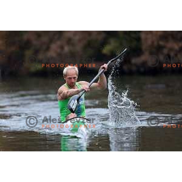 Jost Zakrajsek during practice session in Canoe Sprint at Ljulbjanica River, Ljubljana, Slovenia on October 28, 2022