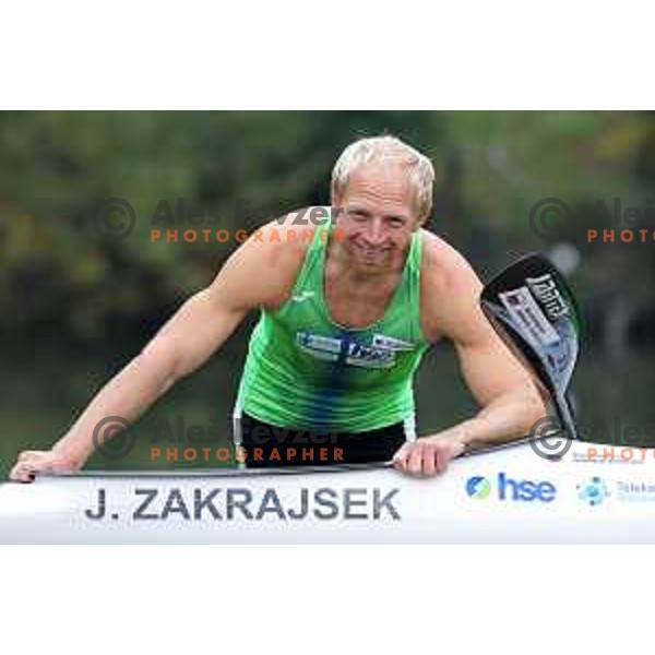 Jost Zakrajsek during practice session in Canoe Sprint at Ljulbjanica River, Ljubljana, Slovenia on October 28, 2022