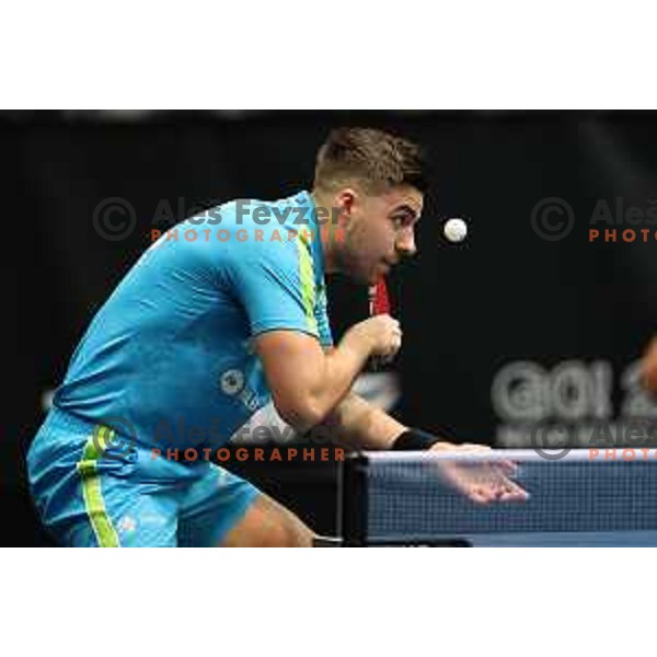 Darko Jorgic of Slovenia in action in quarter-final of World Table Tennis Contender Nova Gorica, Slovenia on November 5, 2022