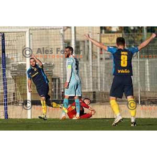 Nino Kouter scores and celebrates goal during Prva Liga Telemach 2022-2023 football match between Gorica and Celje in Nova Gorica, Slovenia on November 5, 2022
