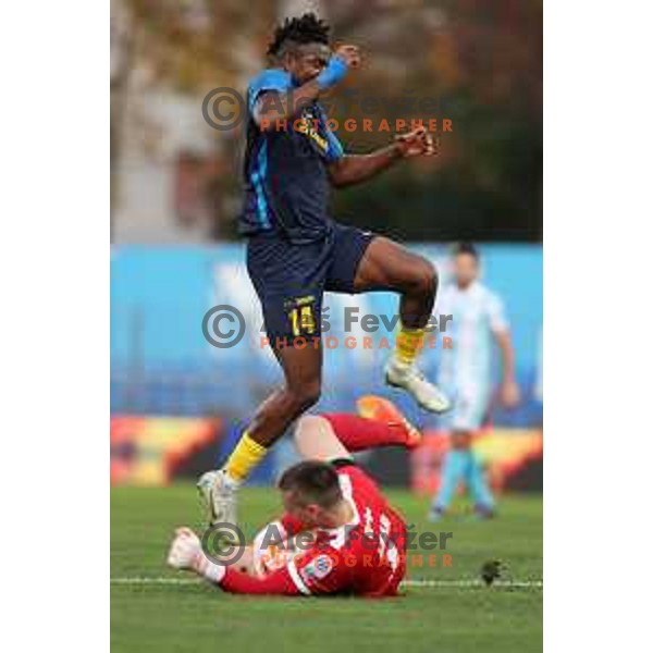 Uros Likar and Charles Ikwuemesi in action during Prva Liga Telemach 2022-2023 football match between Gorica and Celje in Nova Gorica, Slovenia on November 5, 2022
