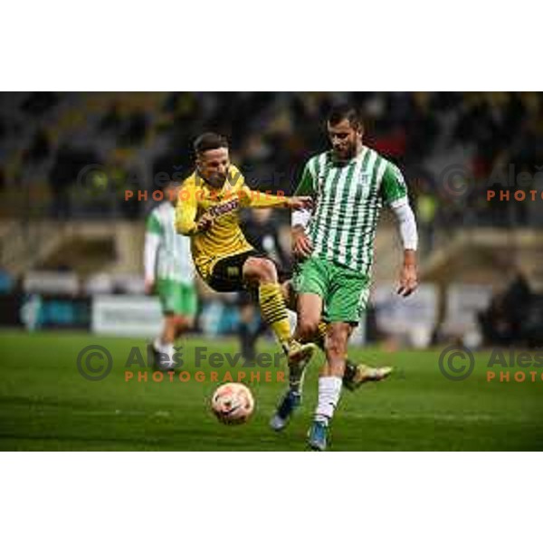 Sandi Nuhanovic and Djordje Crnomarkovic in action during Prva Liga Telemach 2022-2023 football match between Kalcer Radomlje and Olimpija in Domzale, Slovenia on November 5, 2022