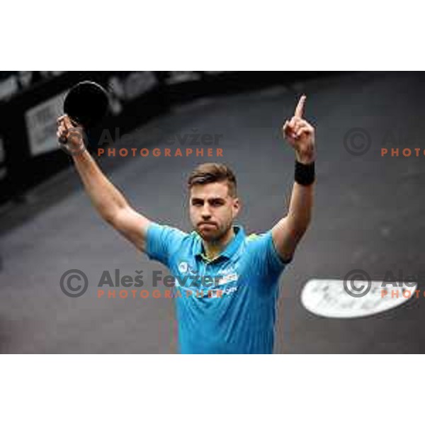 Darko Jorgic of Slovenia celebrates victory in semi-final of World Table Tennis Contender Nova Gorica, Slovenia on November 5, 2022