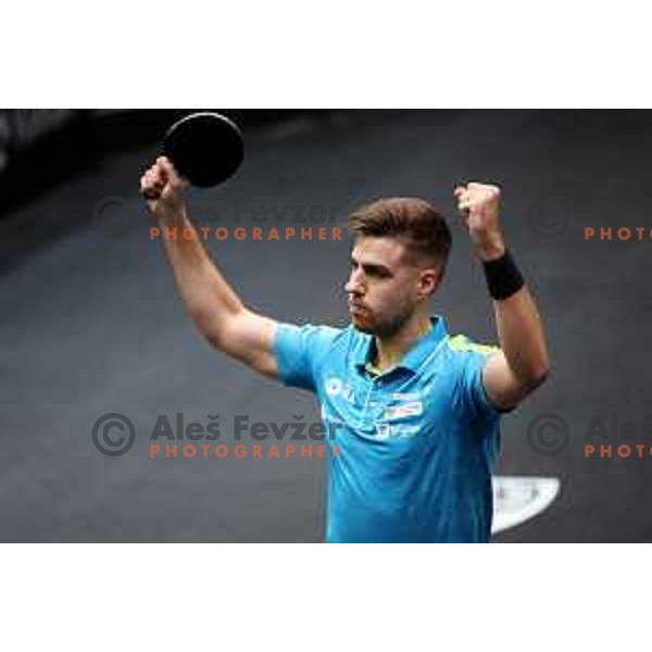 Darko Jorgic of Slovenia celebrates victory in semi-final of World Table Tennis Contender Nova Gorica, Slovenia on November 5, 2022