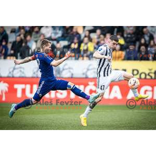 Martin Milec and Mihael Klepac in action during Prva liga Telemach football match between Maribor and Mura in Ljudski vrt, Maribor, Slovenia on November 6, 2022. Photo: Jure Banfi