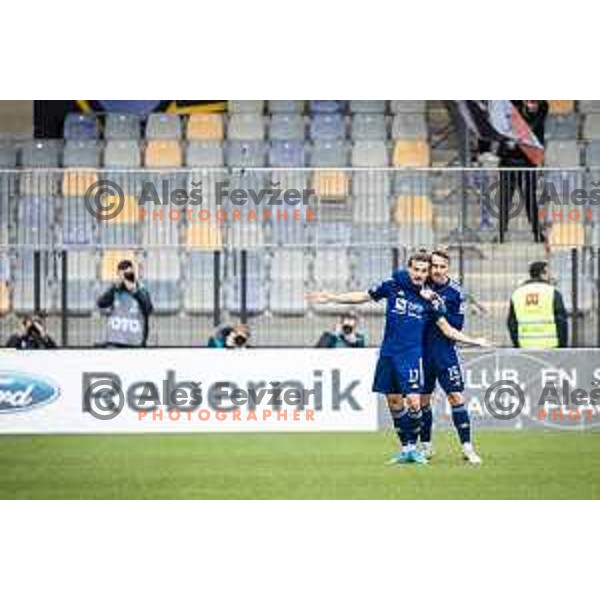 Ivan Brnic and Jan Repas celebrating during Prva liga Telemach football match between Maribor and Mura in Ljudski vrt, Maribor, Slovenia on November 6, 2022. Photo: Jure Banfi