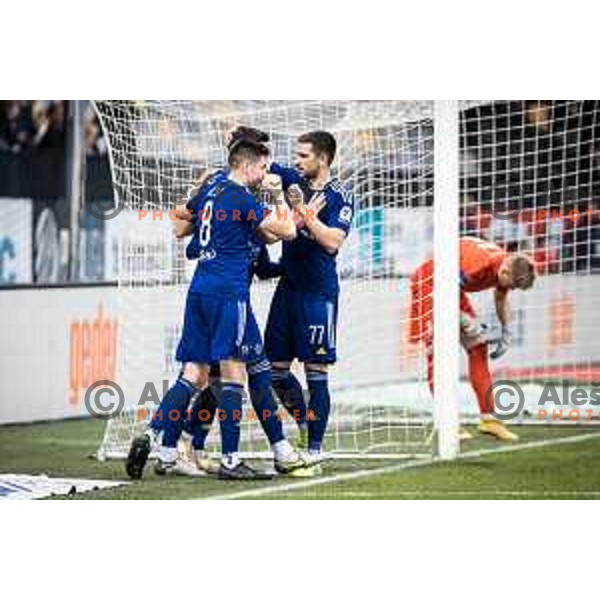 Marko Bozic and Zan Vipotnik celebrating during Prva liga Telemach football match between Maribor and Mura in Ljudski vrt, Maribor, Slovenia on November 6, 2022. Photo: Jure Banfi