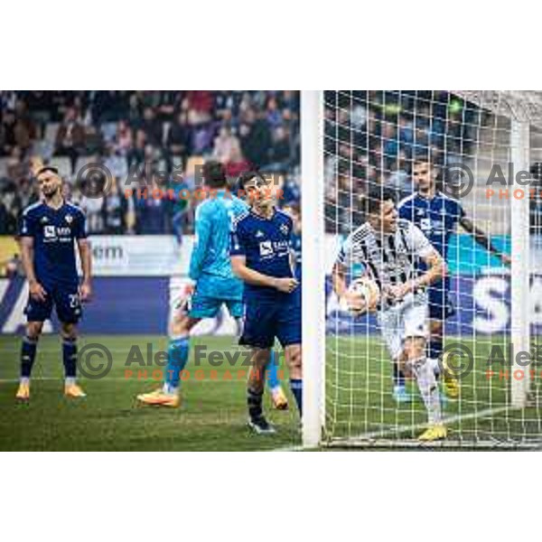 Mirlind Daku celebrating during Prva liga Telemach football match between Maribor and Mura in Ljudski vrt, Maribor, Slovenia on November 6, 2022. Photo: Jure Banfi