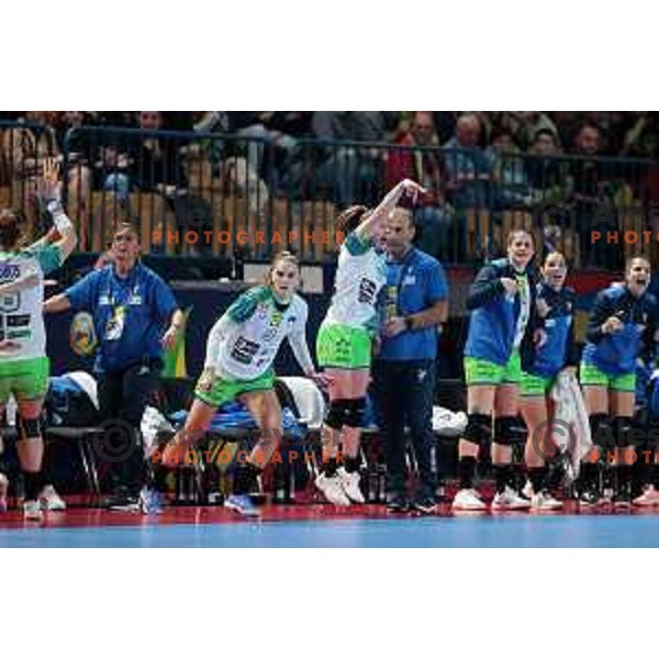 In action during handball match between Slovenia and Serbia at Women\'s EHF Euro 2022, Celje, Slovenia on November 8, 2022