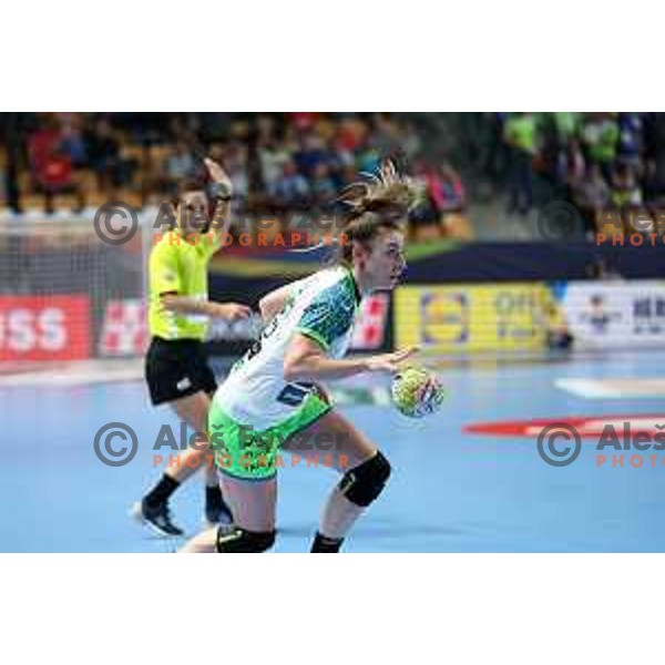 In action during handball match between Slovenia and Serbia at Women\'s EHF Euro 2022, Celje, Slovenia on November 8, 2022