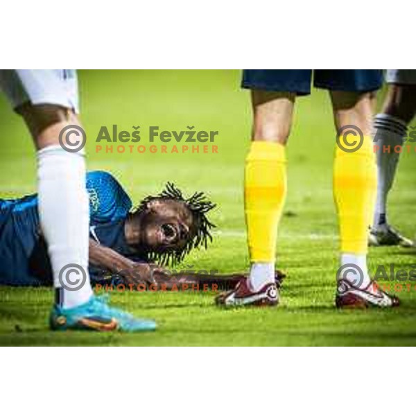 Bi Nene Junior Gbamble injured during Slovenian Cup football match between Celje and Mura in Arena z’dezele, Celje, Slovenia on November 9, 2022. Photo: Jure Banfi