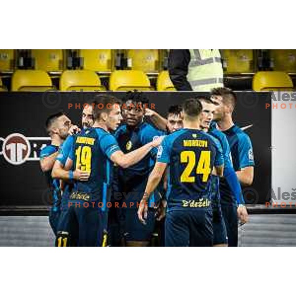 Mark Zabukovnik and Charles Chukwubuikem Ikwuemesi celebrating during Slovenian Cup football match between Celje and Mura in Arena z’dezele, Celje, Slovenia on November 9, 2022. Photo: Jure Banfi