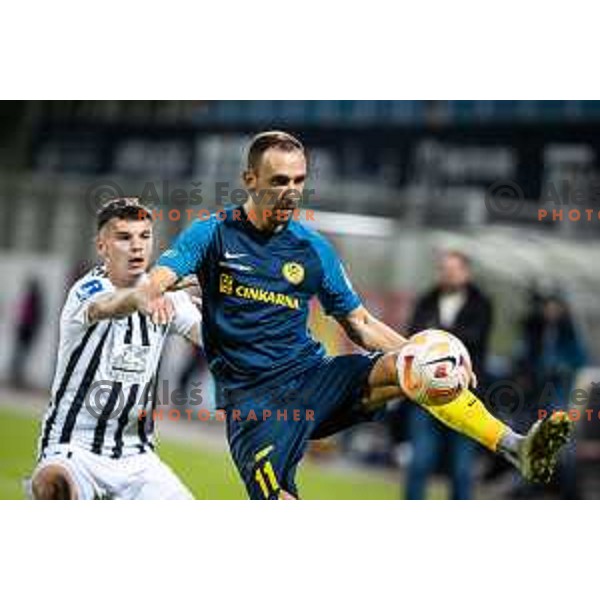 Srdan Kuzmic vs Denis Popovic in action during Slovenian Cup football match between Celje and Mura in Arena z’dezele, Celje, Slovenia on November 9, 2022. Photo: Jure Banfi