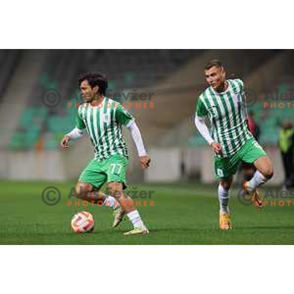 Almedin Ziljkic and Val Jankovic in action during Union Slovenian Cup football match between Olimpija and Avto Rajh Ljutomer in Ljubljana, Slovenia on November 9, 2022