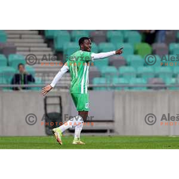 Samuel Pedro scores swcond goal for Olimpija during Union Slovenian Cup football match between Olimpija and Avto Rajh Ljutomer in Ljubljana, Slovenia on November 9, 2022