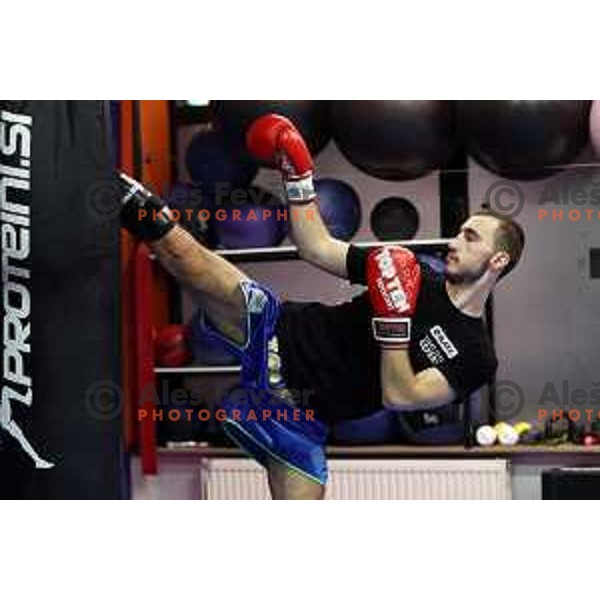 Ali Botonjic during kickbox practice session in Gepard Fight Club in Ljubljana, Slovenia on November 10, 2022