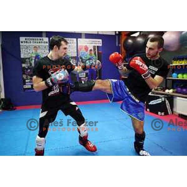 Ali Botonjic during kickbox practice session in Gepard Fight Club in Ljubljana, Slovenia on November 10, 2022