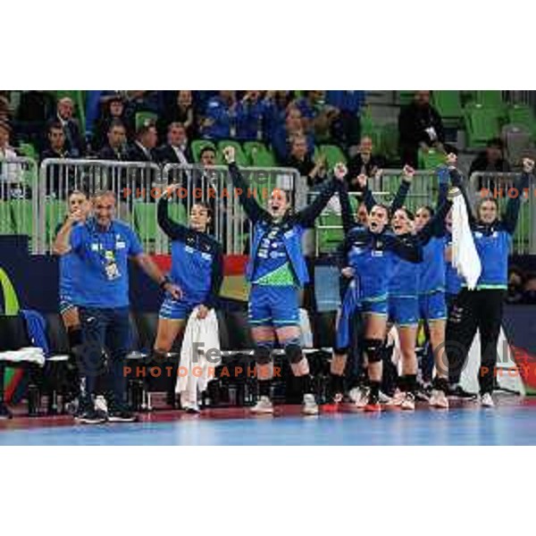 in action during the handball match between Slovenia and Croatia at Women\'s EHF Euro 2022 in Ljubljana, Slovenia on November 10, 2022