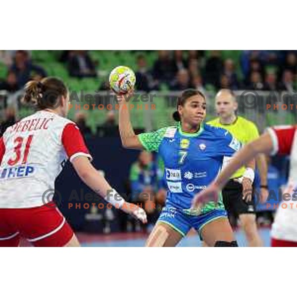 Elizabeth Omoregie in action during the handball match between Slovenia and Croatia at Women\'s EHF Euro 2022 in Ljubljana, Slovenia on November 10, 2022 