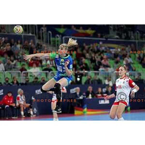 in action during the handball match between Slovenia and Croatia at Women\'s EHF Euro 2022 in Ljubljana, Slovenia on November 10, 2022