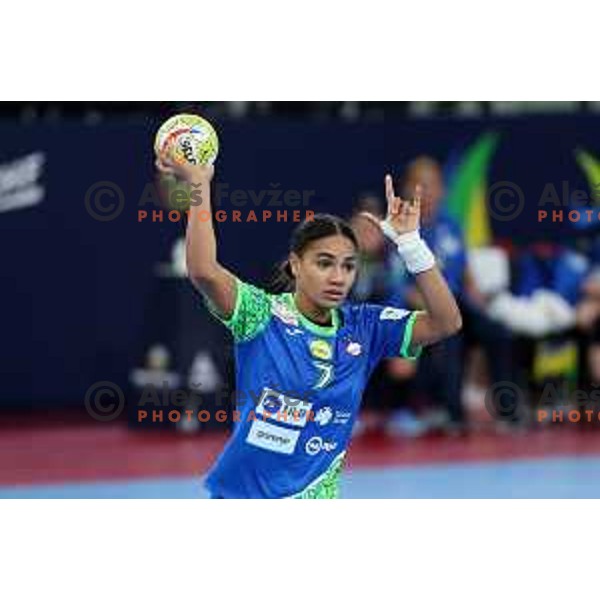 Elizabeth Omoregie in action during the handball match between Slovenia and Croatia at Women\'s EHF Euro 2022 in Ljubljana, Slovenia on November 10, 2022 