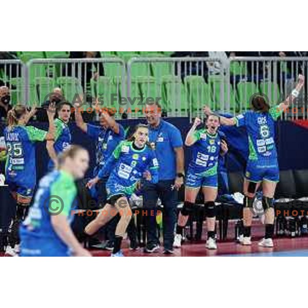 in action during the handball match between Slovenia and Croatia at Women\'s EHF Euro 2022 in Ljubljana, Slovenia on November 10, 2022