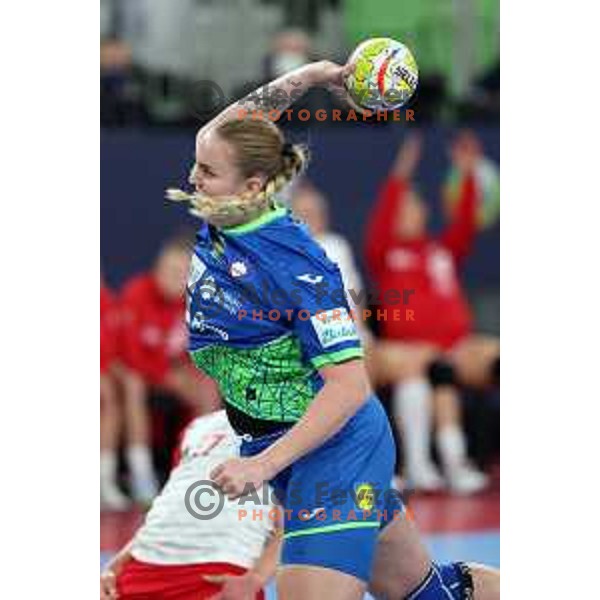 Valentina Klemencic in action during the handball match between Slovenia and Croatia at Women\'s EHF Euro 2022 in Ljubljana, Slovenia on November 10, 2022