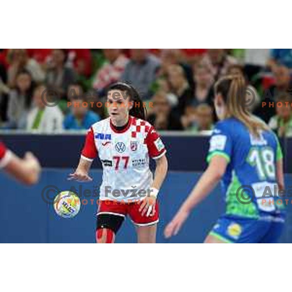 in action during the handball match between Slovenia and Croatia at Women\'s EHF Euro 2022 in Ljubljana, Slovenia on November 10, 2022