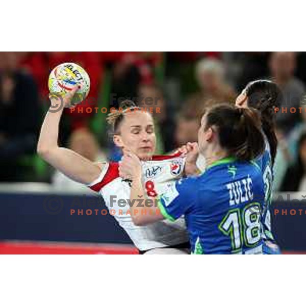 in action during the handball match between Slovenia and Croatia at Women\'s EHF Euro 2022 in Ljubljana, Slovenia on November 10, 2022