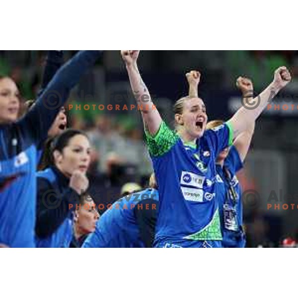 Valentina Klemencic in action during the handball match between Slovenia and Croatia at Women\'s EHF Euro 2022 in Ljubljana, Slovenia on November 10, 2022