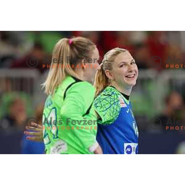 Amra Pandzic and Tamara Mavsar during the handball match between Slovenia and Croatia at Women\'s EHF Euro 2022 in Ljubljana, Slovenia on November 10, 2022