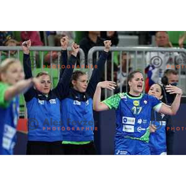 in action during the handball match between Slovenia and Croatia at Women\'s EHF Euro 2022 in Ljubljana, Slovenia on November 10, 2022