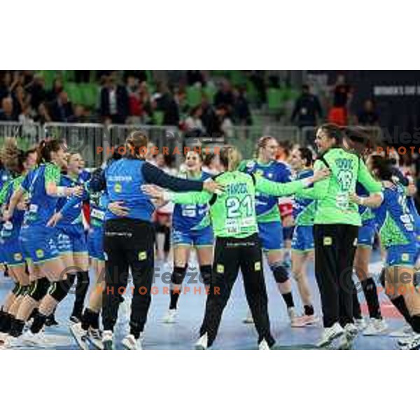 in action during the handball match between Slovenia and Croatia at Women\'s EHF Euro 2022 in Ljubljana, Slovenia on November 10, 2022