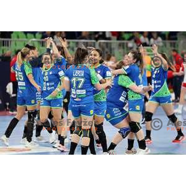 in action during the handball match between Slovenia and Croatia at Women\'s EHF Euro 2022 in Ljubljana, Slovenia on November 10, 2022