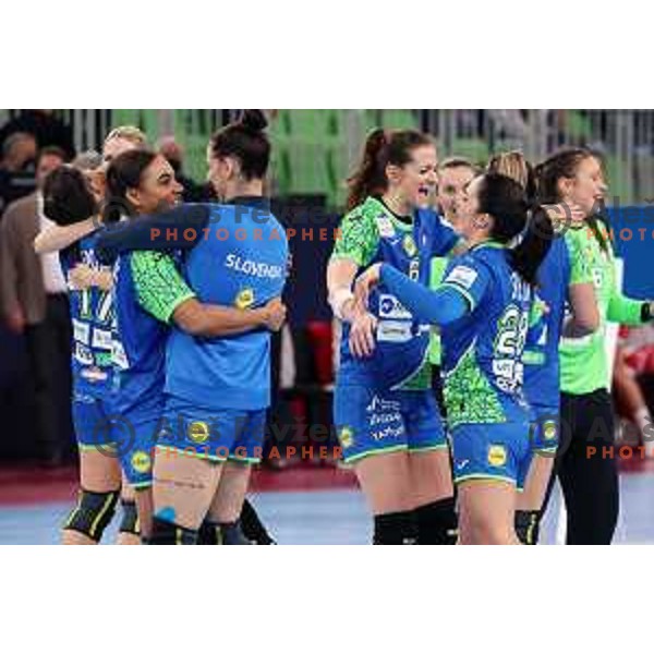 in action during the handball match between Slovenia and Croatia at Women\'s EHF Euro 2022 in Ljubljana, Slovenia on November 10, 2022