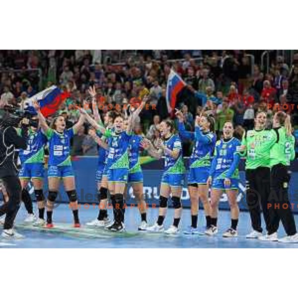 in action during the handball match between Slovenia and Croatia at Women\'s EHF Euro 2022 in Ljubljana, Slovenia on November 10, 2022