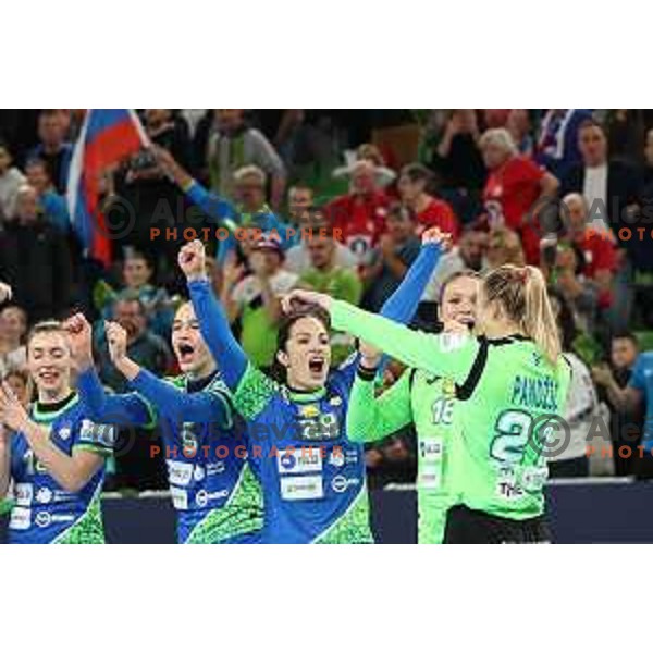 in action during the handball match between Slovenia and Croatia at Women\'s EHF Euro 2022 in Ljubljana, Slovenia on November 10, 2022