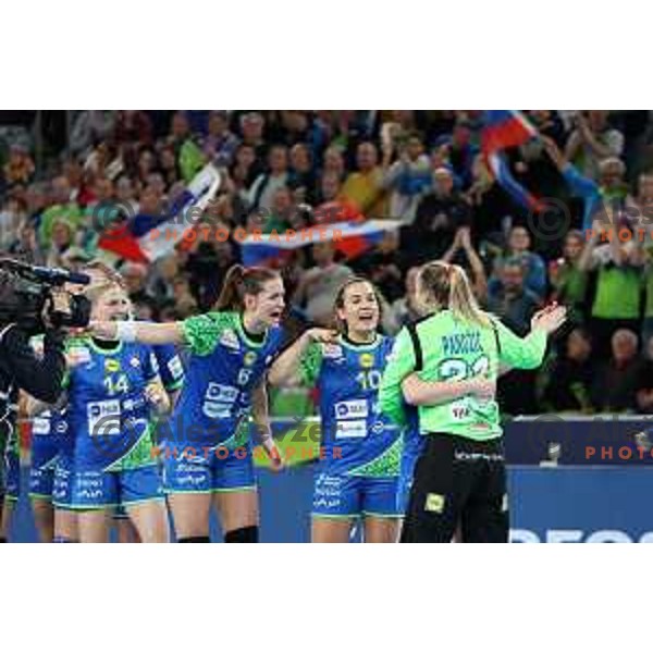 in action during the handball match between Slovenia and Croatia at Women\'s EHF Euro 2022 in Ljubljana, Slovenia on November 10, 2022