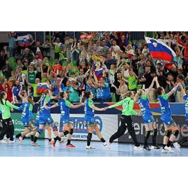 in action during the handball match between Slovenia and Croatia at Women\'s EHF Euro 2022 in Ljubljana, Slovenia on November 10, 2022