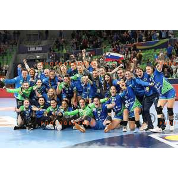 in action during the handball match between Slovenia and Croatia at Women\'s EHF Euro 2022 in Ljubljana, Slovenia on November 10, 2022