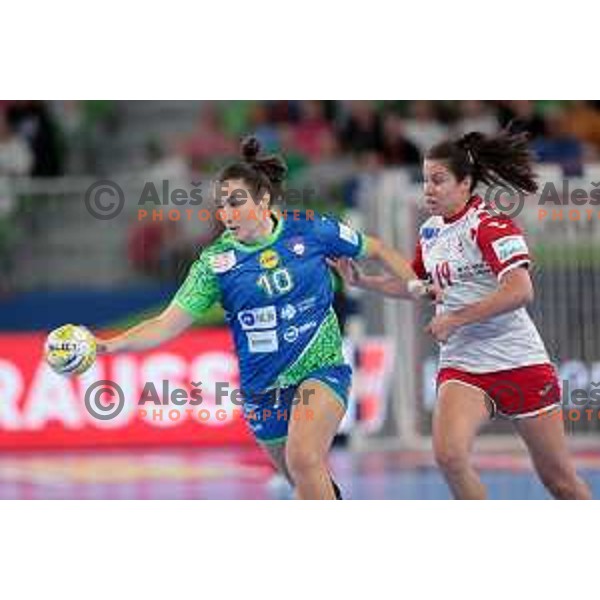 Tjasa Stanko in action during the handball match between Slovenia and Croatia at Women\'s EHF Euro 2022 in Ljubljana, Slovenia on November 10, 2022