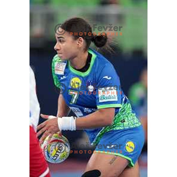 Elizabeth Omoregie in action during the handball match between Slovenia and Croatia at Women\'s EHF Euro 2022 in Ljubljana, Slovenia on November 10, 2022 