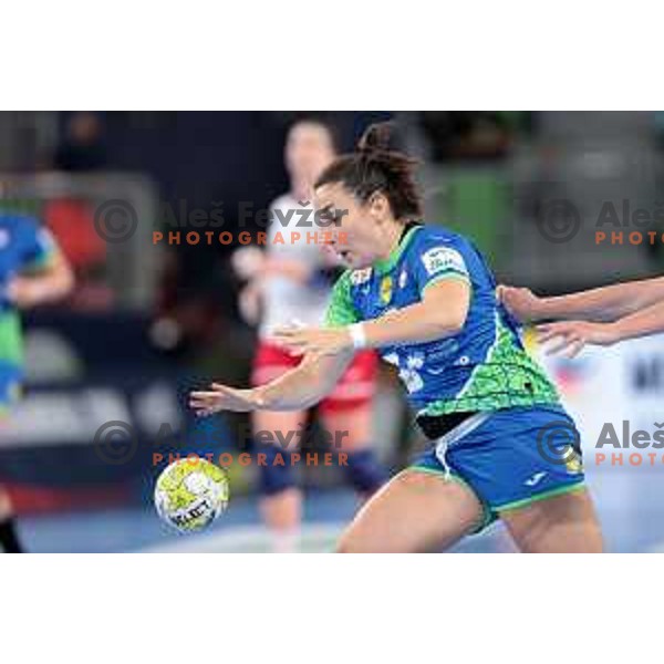 Tjasa Stanko in action during the handball match between Slovenia and Croatia at Women\'s EHF Euro 2022 in Ljubljana, Slovenia on November 10, 2022