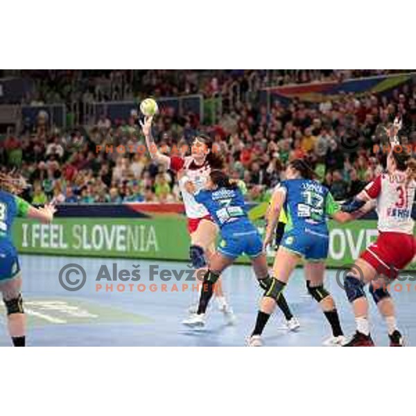 in action during the handball match between Slovenia and Croatia at Women\'s EHF Euro 2022 in Ljubljana, Slovenia on November 10, 2022