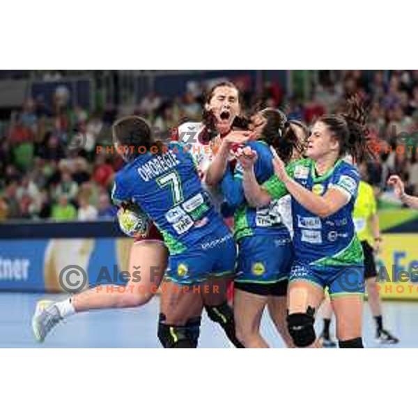 in action during the handball match between Slovenia and Croatia at Women\'s EHF Euro 2022 in Ljubljana, Slovenia on November 10, 2022