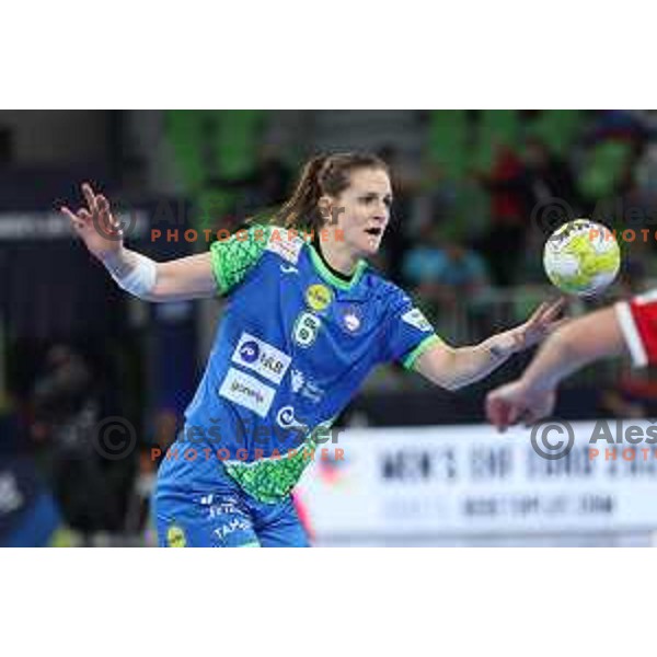 Ana Gros in action during the handball match between Slovenia and Croatia at Women\'s EHF Euro 2022 in Ljubljana, Slovenia on November 10, 2022